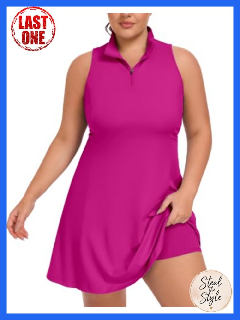 Plus Size Athletic Tennis Dress with Built-in Shorts Racerback 1/4 Zip Golf